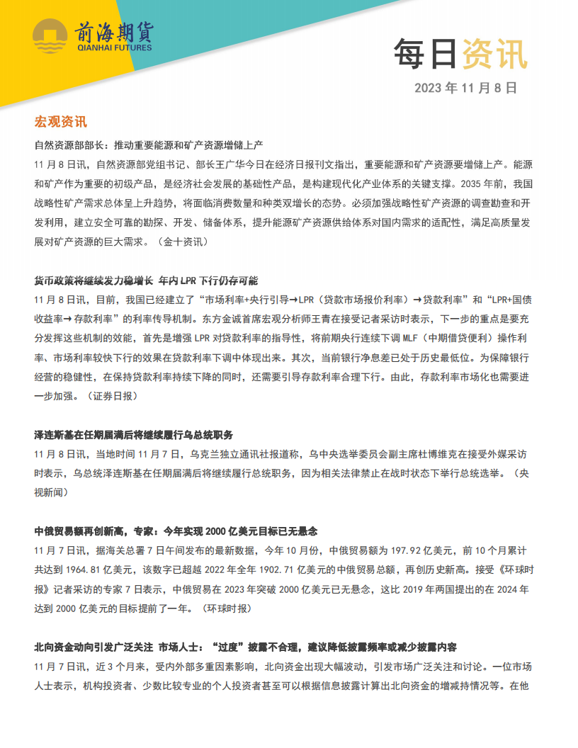 20231108前海期货—每日资讯
